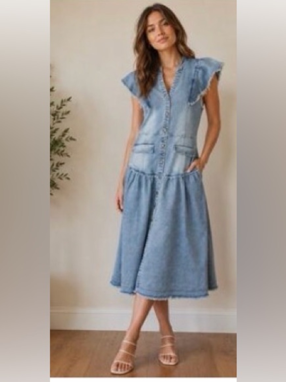 EN SAISON LIGHT BLUE DENIM MIDI DRESS SIZE L NWOT